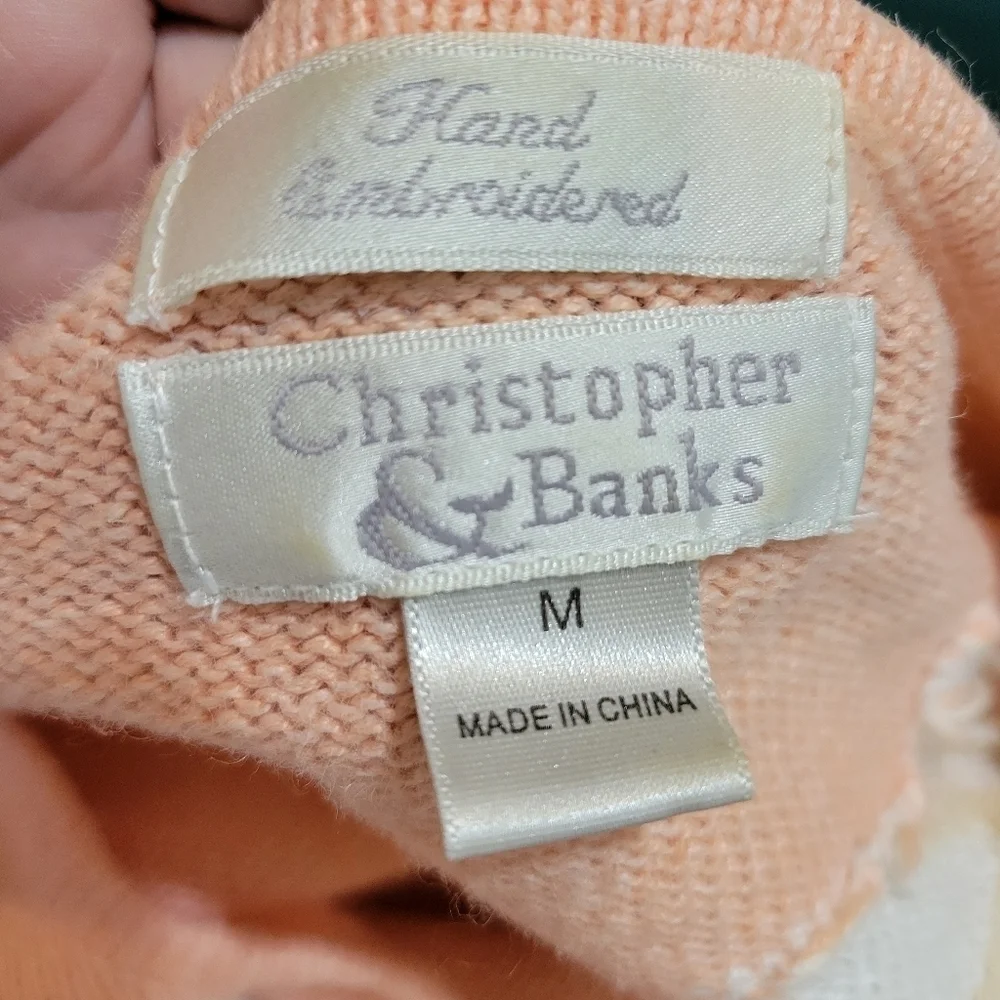 CHRISTOPHER&BANKS Hand Embroidered Peach Sweater Size Medium - Picture 6 of 8